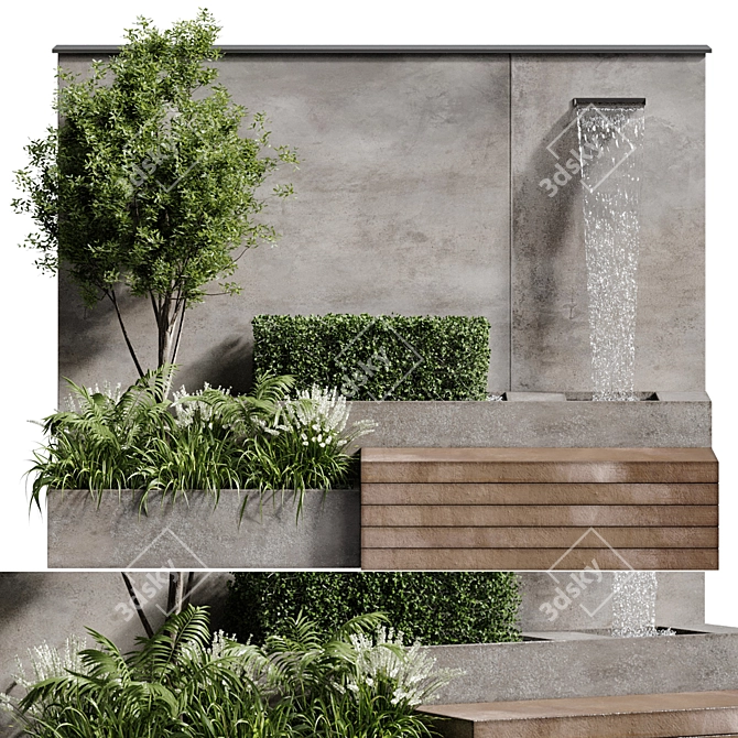 Title: Elegant Fountain Bench Plant Combo 3D model image 1