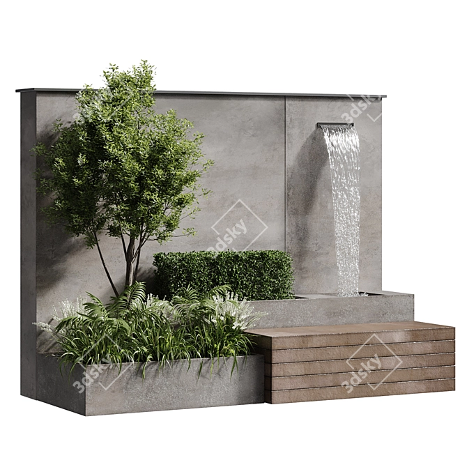 Title: Elegant Fountain Bench Plant Combo 3D model image 3