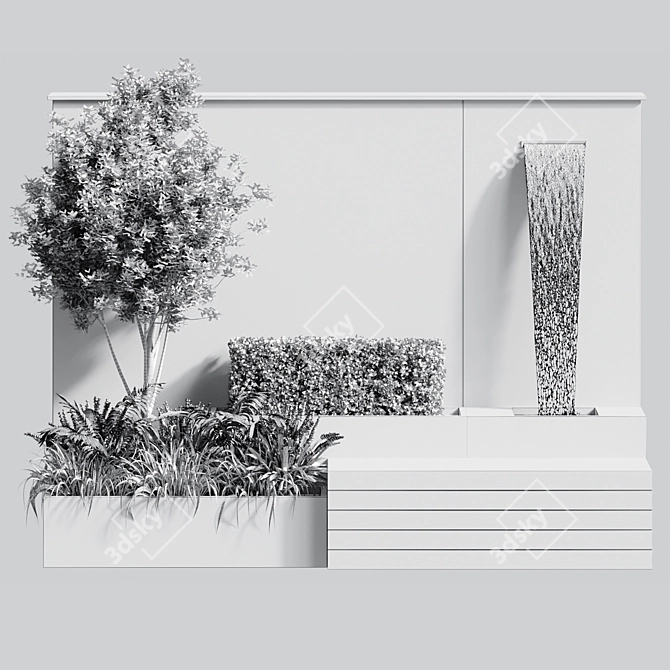 Title: Elegant Fountain Bench Plant Combo 3D model image 5