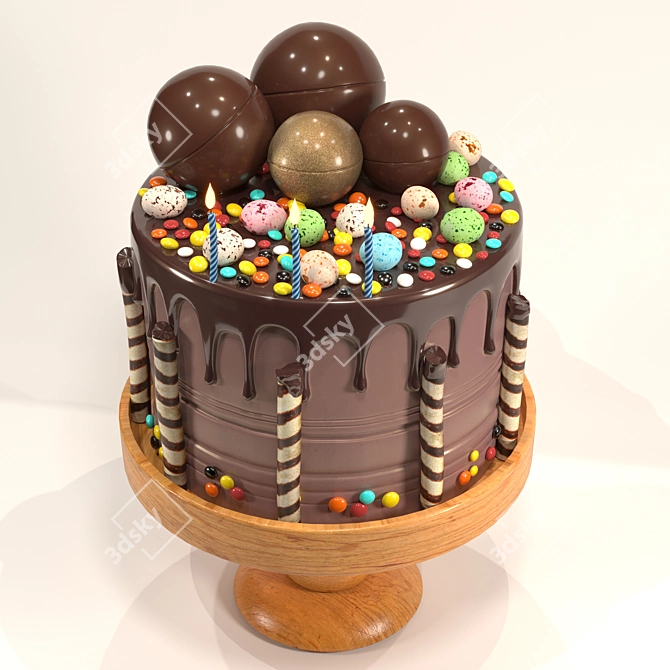 Smarties and Egg Chocolate Birthday Cake 3D model image 3