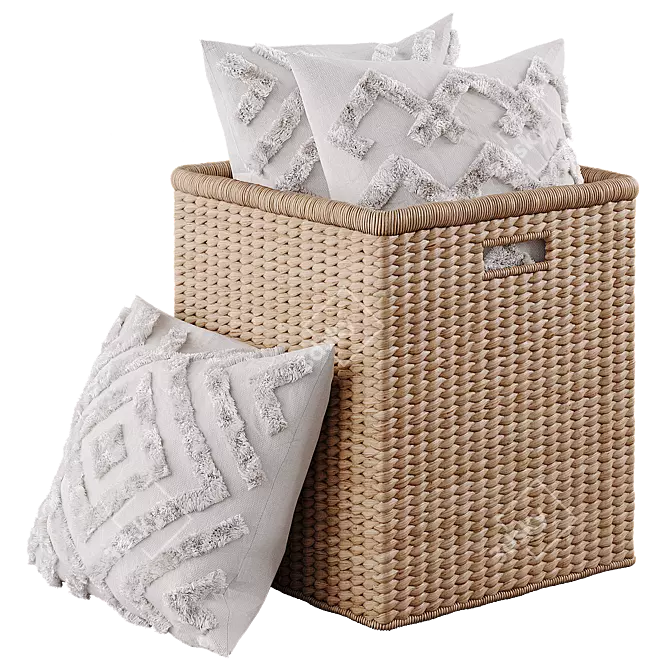 Seagrass Basket with Decorative Pillows 3D model image 1