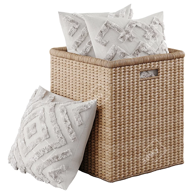 Seagrass Basket with Decorative Pillows 3D model image 2