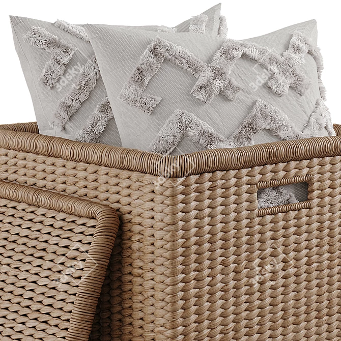 Seagrass Basket with Decorative Pillows 3D model image 6