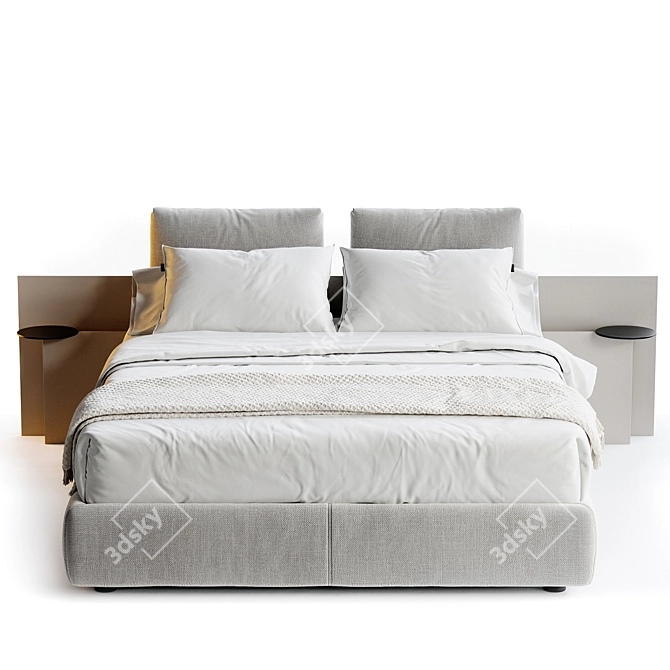 Modern Beige Bed with Lighting 3D model image 2