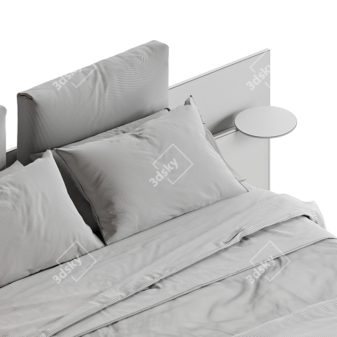 Modern Beige Bed with Lighting 3D model image 8