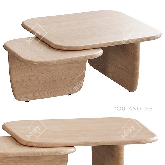 Solid Oak Coffee Table "Toi et Moi 3D model image 1