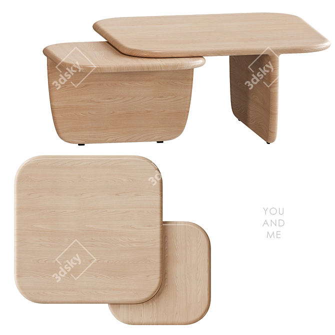 Solid Oak Coffee Table "Toi et Moi 3D model image 2