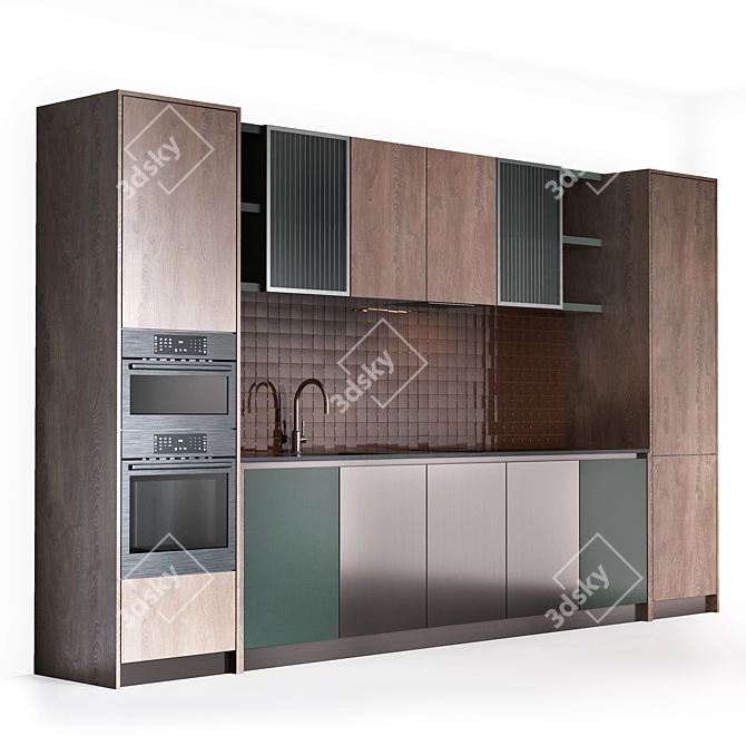 Scandi Multimaterial Kitchen Set 3D model image 2