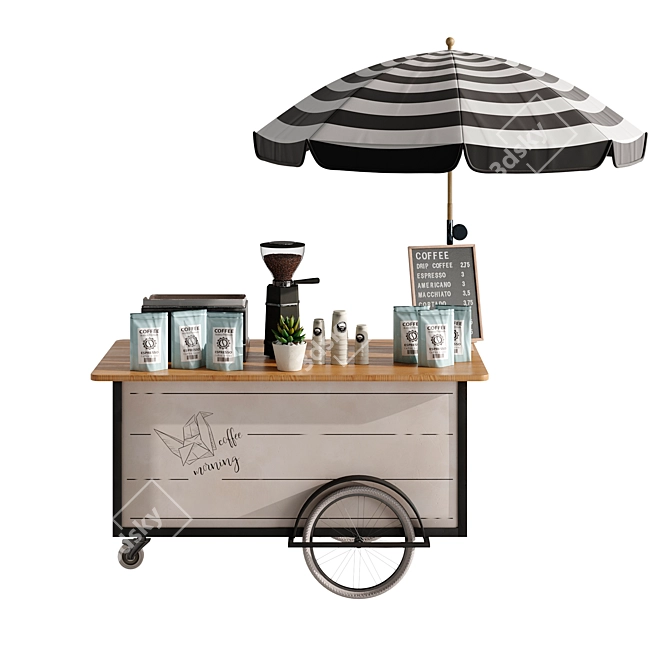 Mini Coffee Cart Model Set 3D model image 3