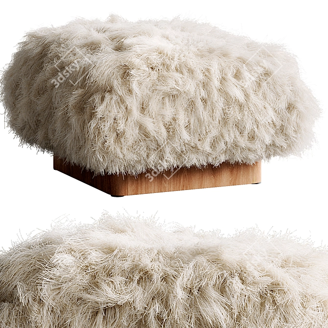 Cozy White Sheepskin Ottoman 3D model image 4