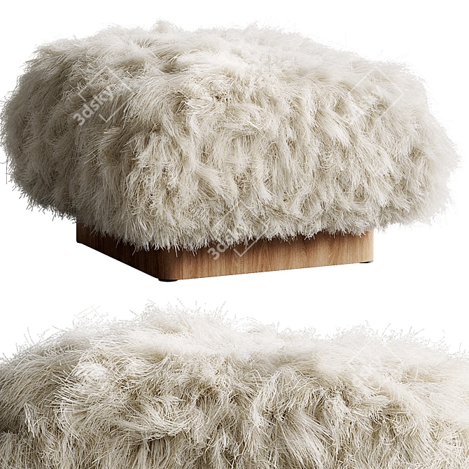 Cozy White Sheepskin Ottoman 3D model image 5