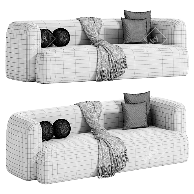 Soft Flannelette 3 Seater Sofa 3D model image 5