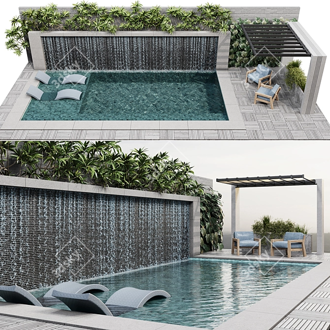 Luxury Pool and Landscape Elements 3D model image 2