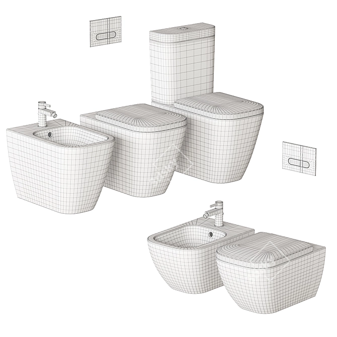 Happy D.2 Ceramic Bathroom Set 3D model image 5