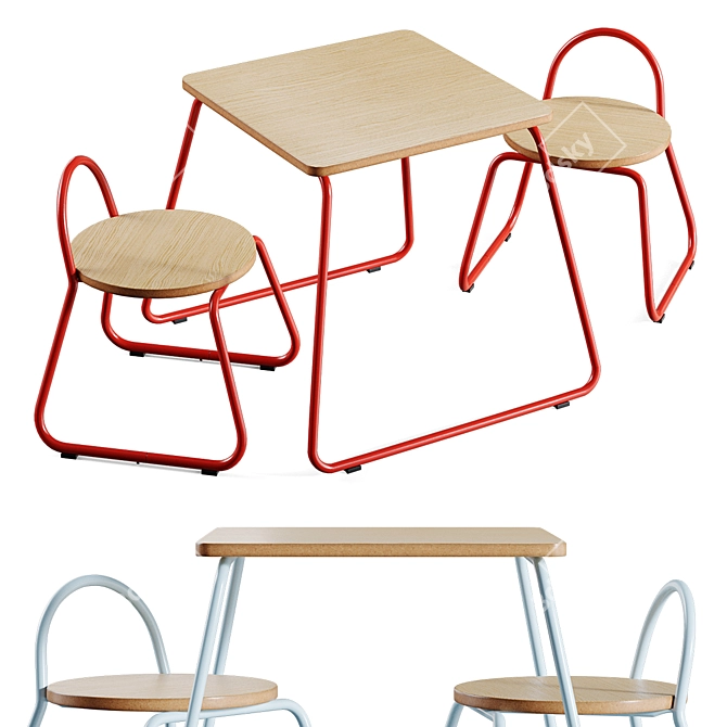 Kids Table & Stools Set 3D model image 1