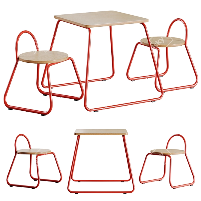 Kids Table & Stools Set 3D model image 2