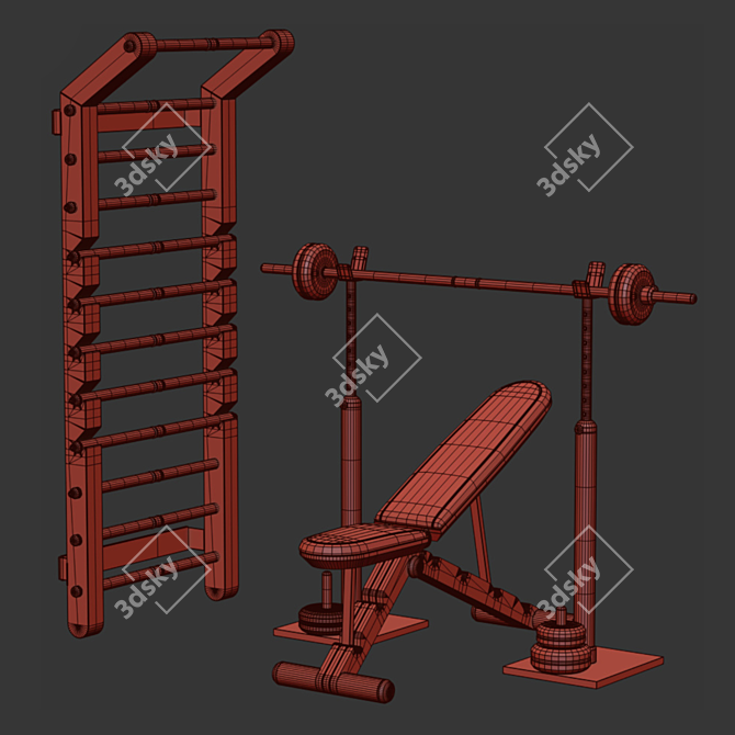 High Detail Gym Equipment Set 3D model image 4