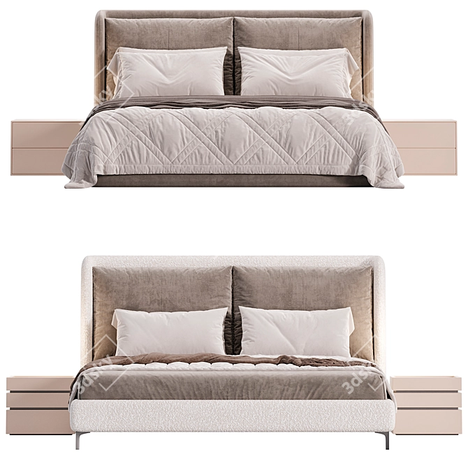 Beige Leather Modern Bed 3D model image 3
