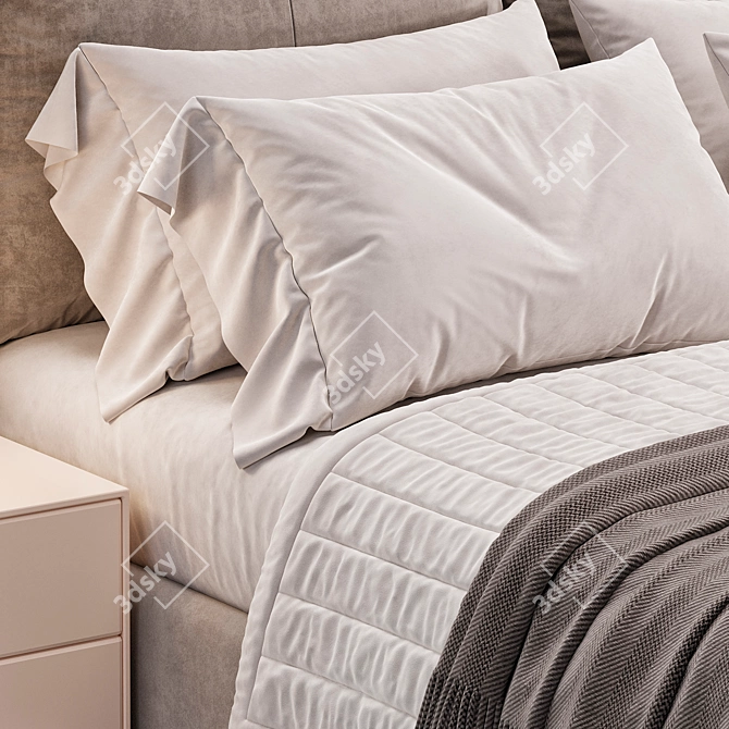 Beige Leather Modern Bed 3D model image 5