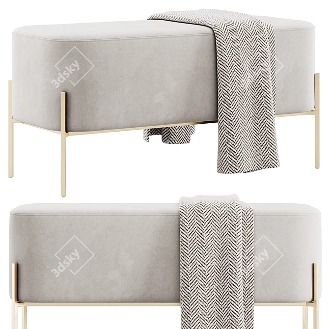 Velvet Upholstered Harper Bench 3D model image 3