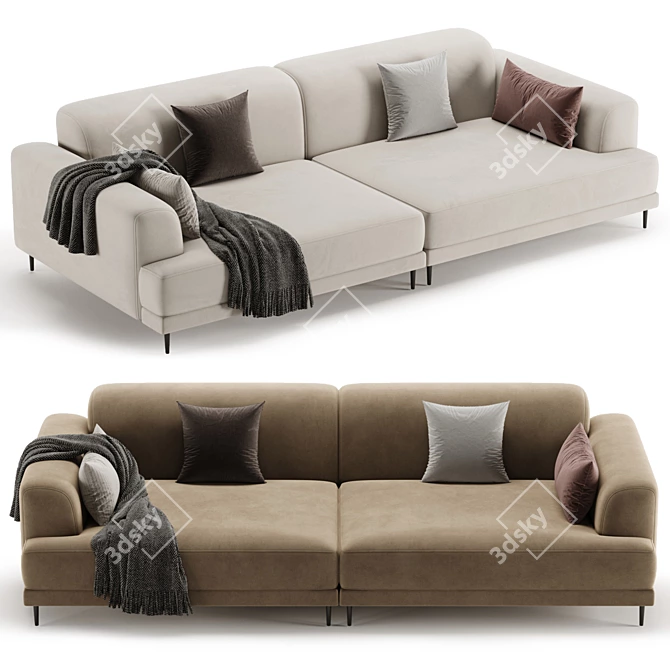 Modern Fabric Square Arm Sofa 3D model image 3