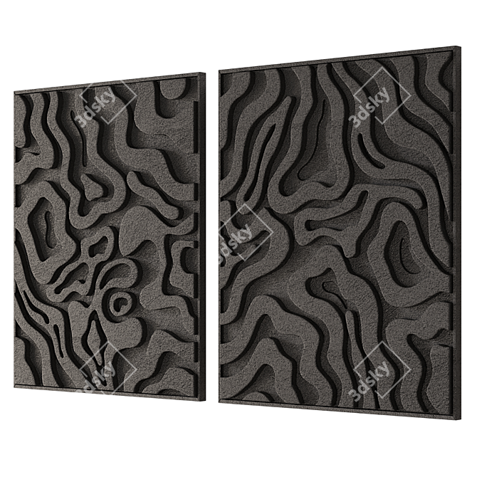 Title: Minimalist Textured Wall Art Set 3D model image 3