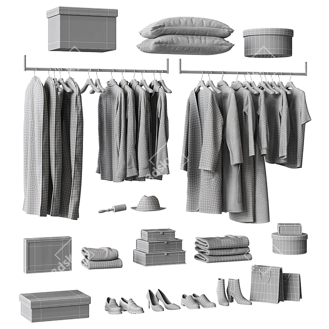 Contemporary Wardrobe Fillings 3D Model 3D model image 2