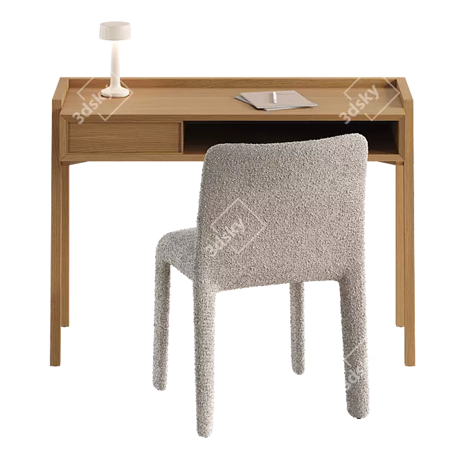 Sleek Oak Desk Set 3D model image 3