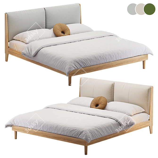 Contemporary Bed Frame Grey Fabric 3D model image 2