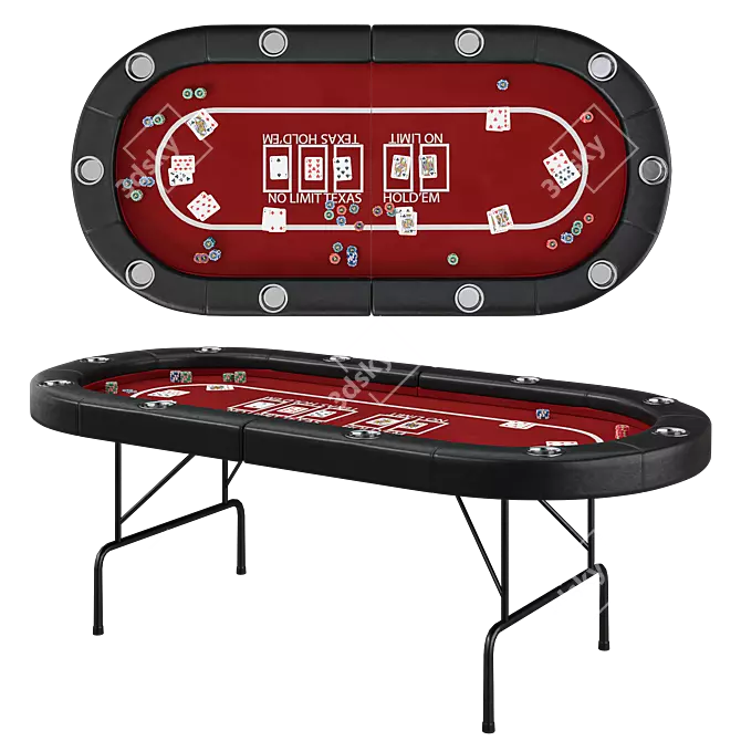 Premium Rubberwood Poker Table Set 3D model image 1