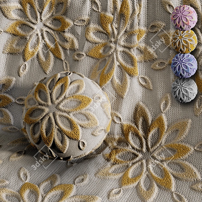 5-Color Theme Embroidery Fabric Set 3D model image 1