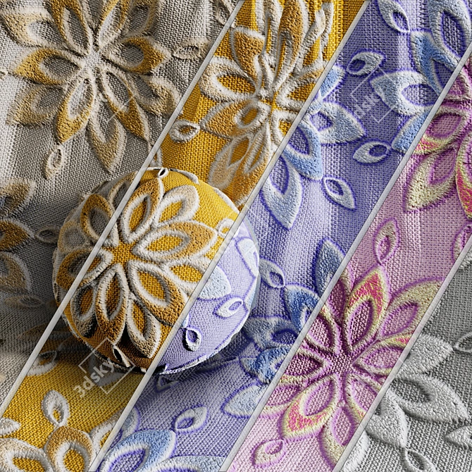 5-Color Theme Embroidery Fabric Set 3D model image 2