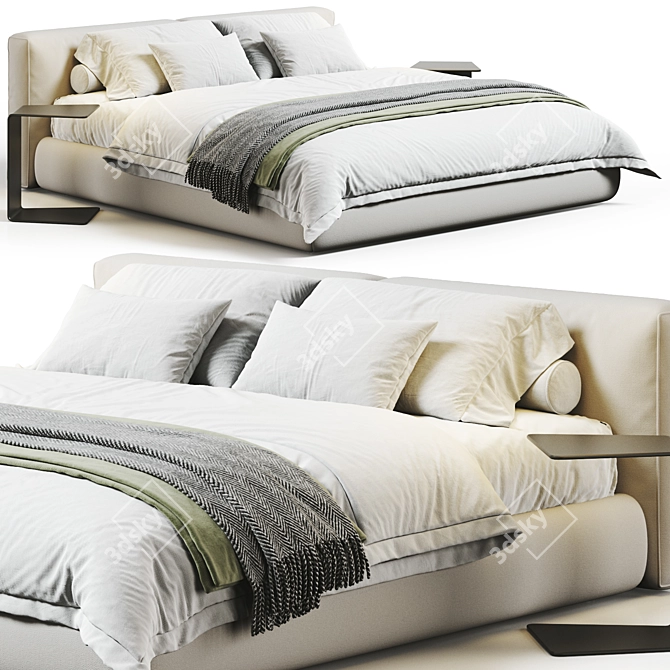 Luxury Boucle Bed Model Design 3D model image 1