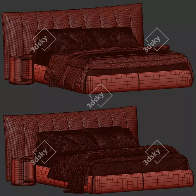 Modern Double Bed Frame 03 3D model image 6