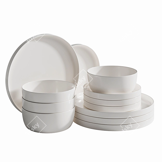 Sleek Melamine Dining Set 3D model image 2