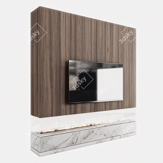 Premium Wood Stone TV Wall 3D model image 3