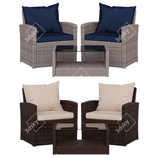 Outdoor Rattan-Style Patio Set 3D model image 1