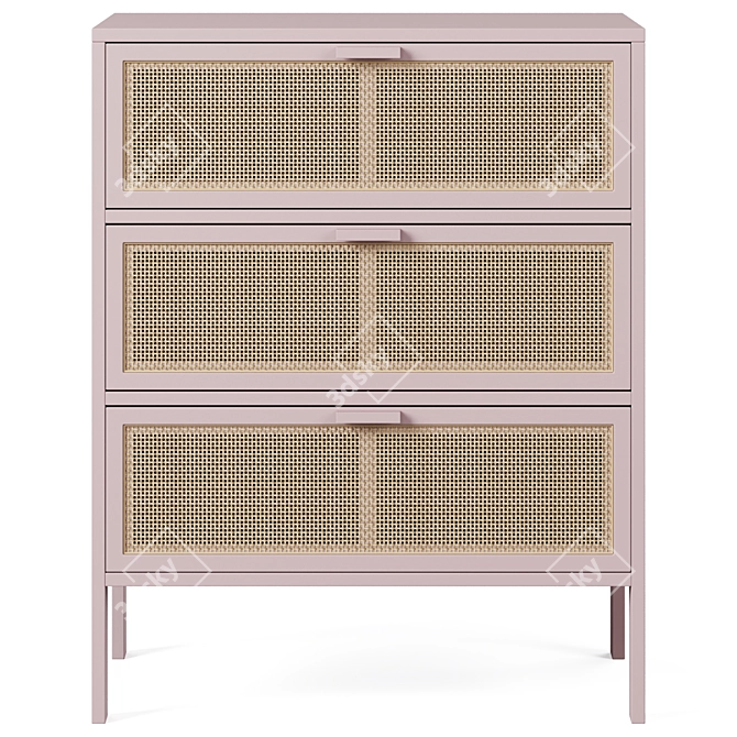 Rattan Wood Chest of Drawers 3D model image 2