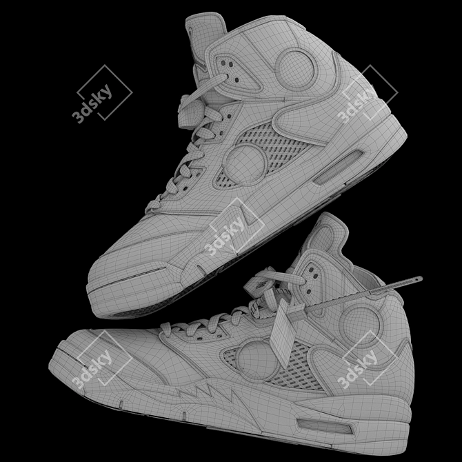 White Off Nike 5 Sneakers 3D model image 4