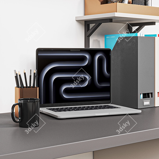 Workstation Bundle: MacBook, Chair, Lamp 3D model image 2