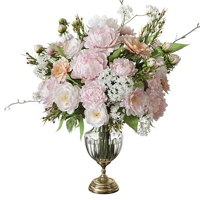 Peonies Gold Crystal Vase Set 3D model image 5