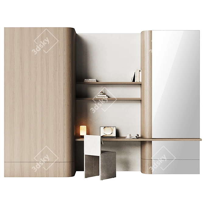 Modern Wooden Workplace Furniture Scene 3D model image 1