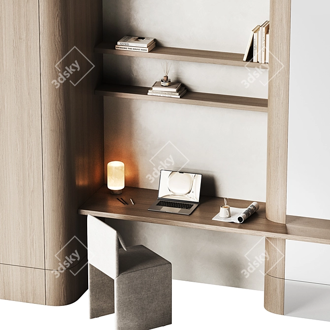 Modern Wooden Workplace Furniture Scene 3D model image 2