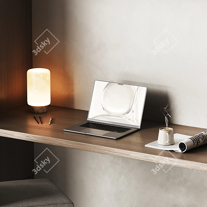 Modern Wooden Workplace Furniture Scene 3D model image 3