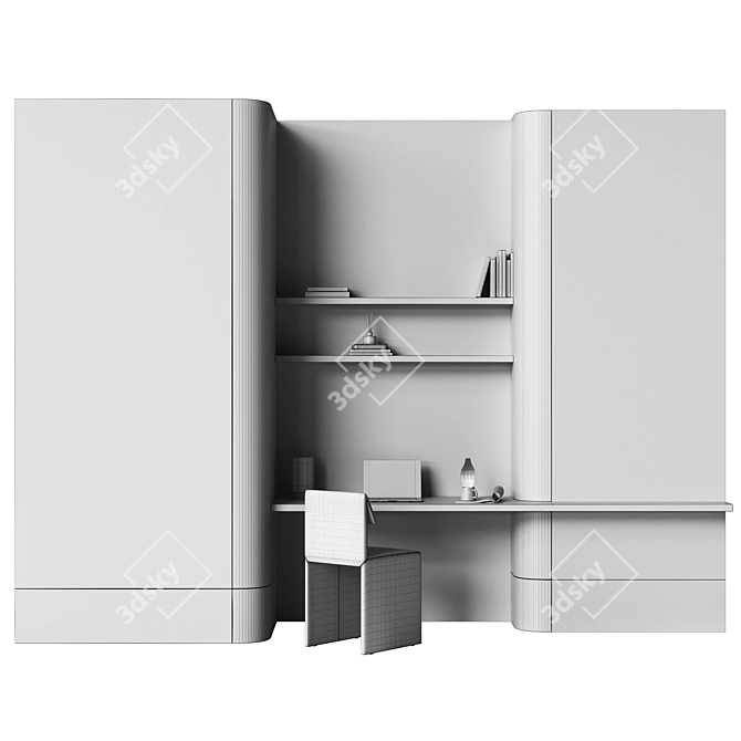 Modern Wooden Workplace Furniture Scene 3D model image 5