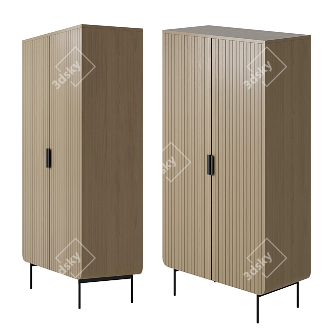 Retro-Chic 2-Door Wardrobe 3D model image 3