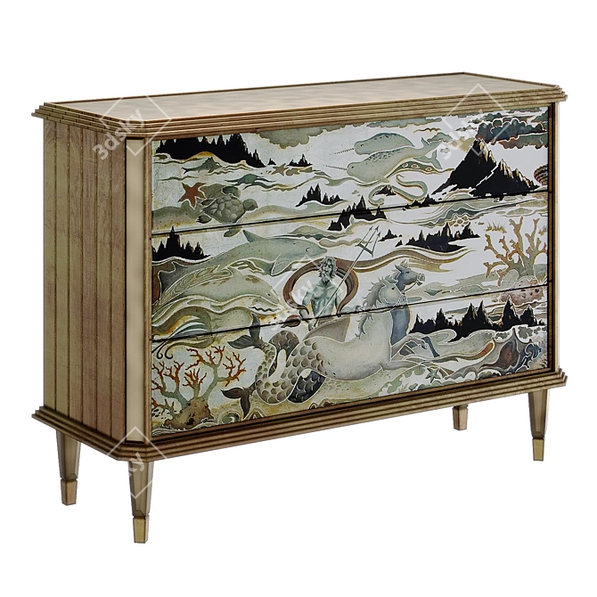 Hand-Painted Poseidon Credenza 3D model image 1