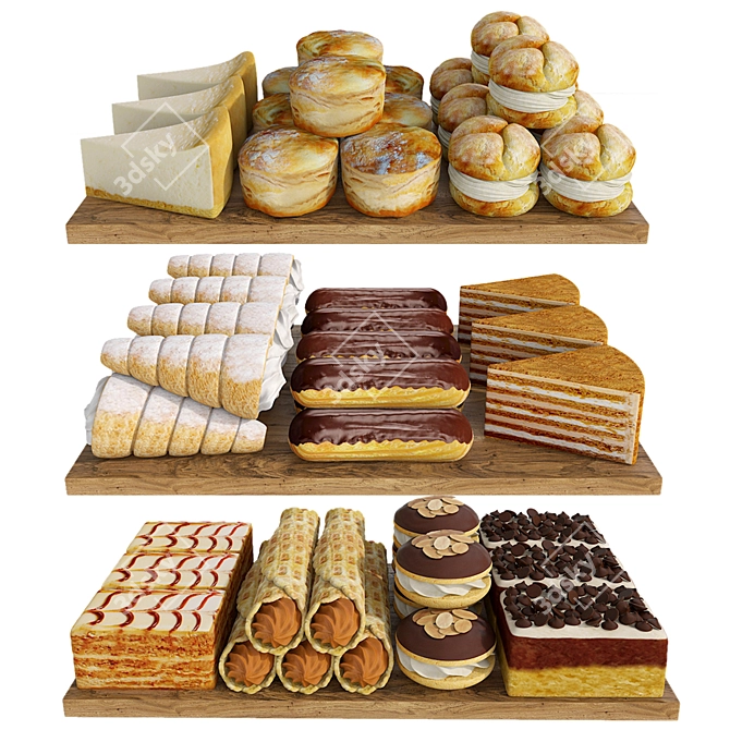 Wooden Pastry Trays Set 3D model image 3