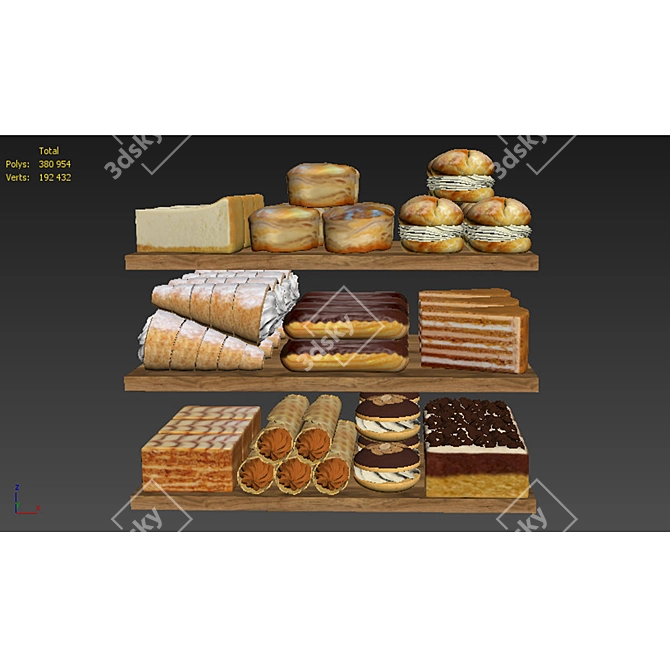 Wooden Pastry Trays Set 3D model image 7