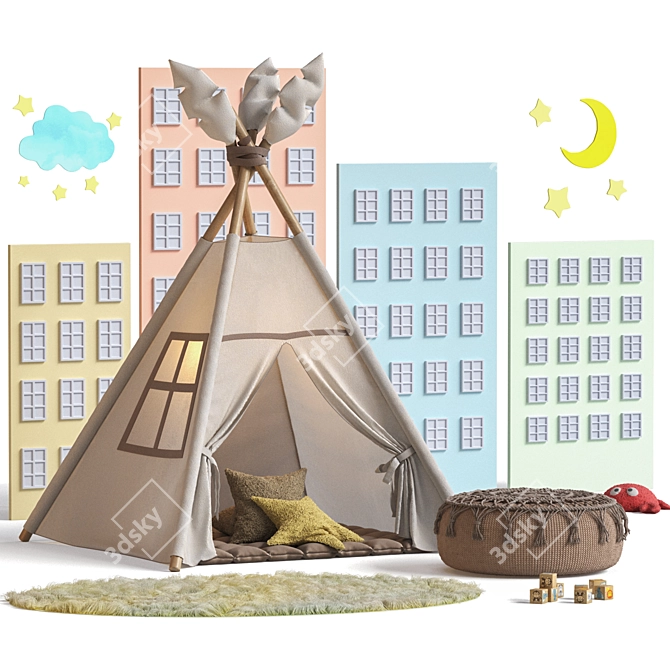 Cozy Wigwam Set with Décor 3D model image 1